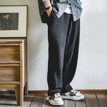 Pantaloni casual pentru bărbați din corduroy, croială conică, talie medie, închidere cu șnur, micro-elasticitate