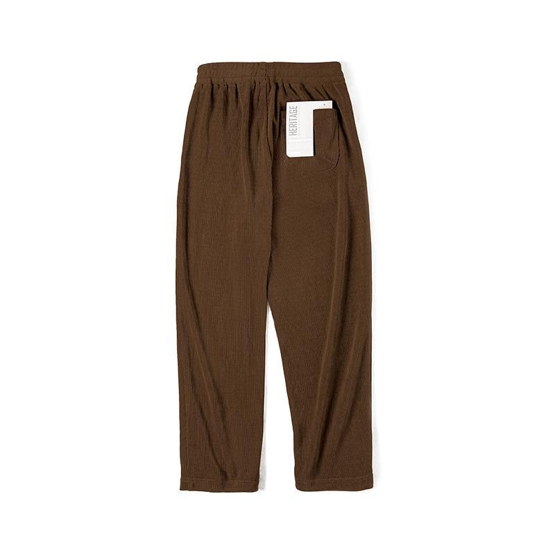 Pantaloni casual pentru bărbați din corduroy, croială conică, talie medie, închidere cu șnur, micro-elasticitate