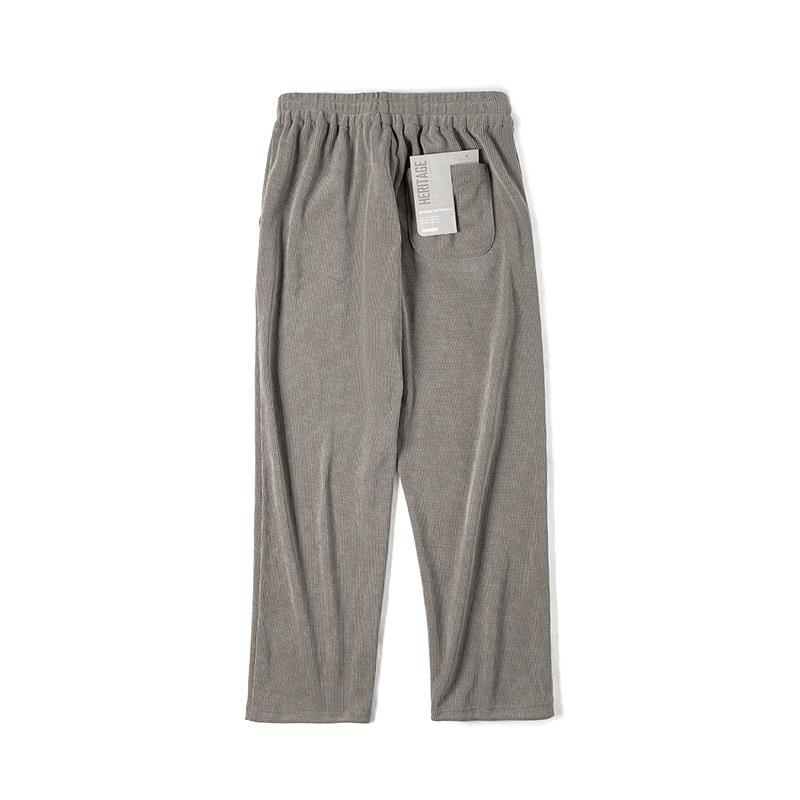 Pantaloni casual pentru bărbați din corduroy, croială conică, talie medie, închidere cu șnur, micro-elasticitate