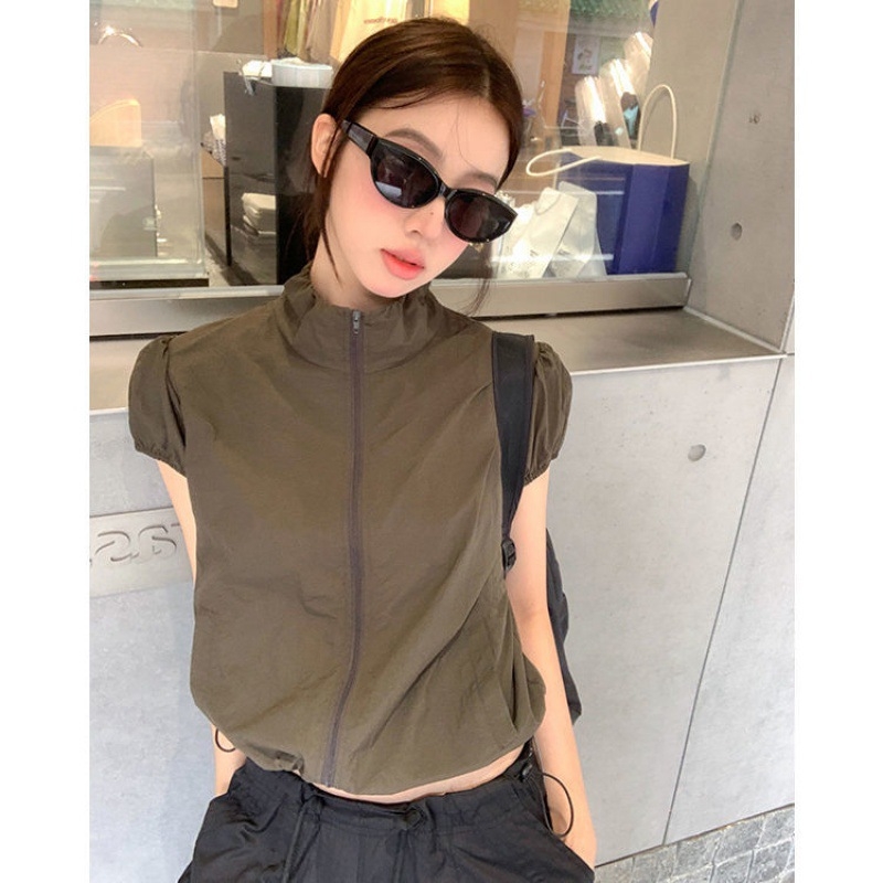Tricou pentru femei, croială Slim fit, mâneci scurte, guler semi-turtleneck, poliester 95% + bumbac <30%