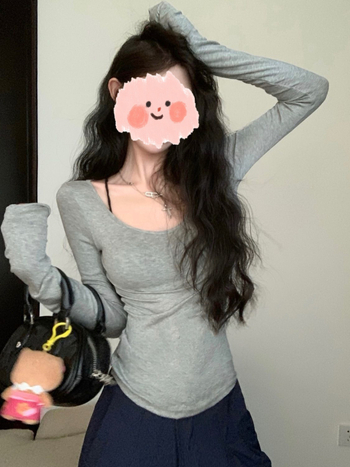 Poliesterska majica s dugim rukavima, okrugli izrez, slim kroj, Temperament Commuter stil, ljeto 2024