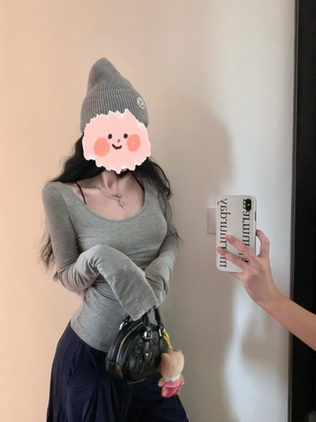 Poliesterska majica s dugim rukavima, okrugli izrez, slim kroj, Temperament Commuter stil, ljeto 2024