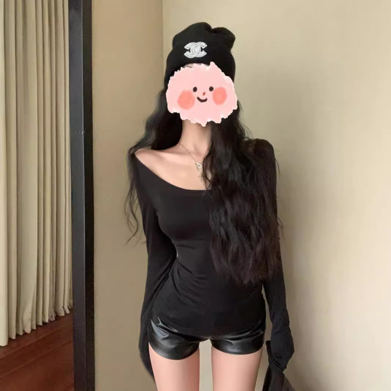 Poliesterska majica s dugim rukavima, okrugli izrez, slim kroj, Temperament Commuter stil, ljeto 2024