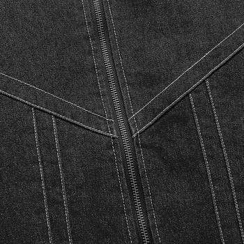 Muška denim jakna s flis podstavom, debela, ovratnik s reverom, zatvarač, gradski stil