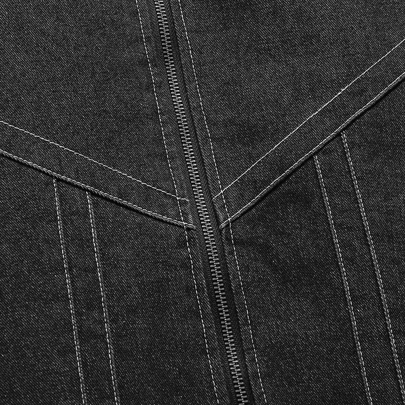 Muška denim jakna s flis podstavom, debela, ovratnik s reverom, zatvarač, gradski stil