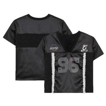 T- majica s čipkastim kolažem i 3D uzorkom, V-dekolte, kratka rukava, slobodan kroj, poliester džerse