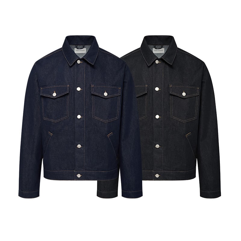 Muška traper jakna s ovratnikom, uski kroj, jednostruko kopčanje, pamuk materijal, jesen 2025.