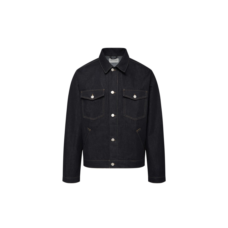 Muška traper jakna s ovratnikom, uski kroj, jednostruko kopčanje, pamuk materijal, jesen 2025.