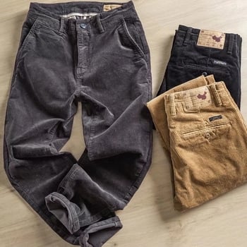 Corduroy muške casual hlače ravnog kroja — zima, srednji pojas, poliesterska smjesa 65%, strojno pranje