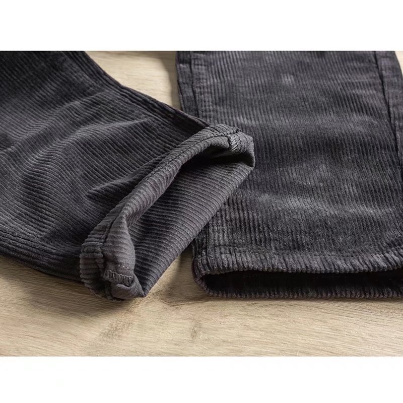 Corduroy muške casual hlače ravnog kroja — zima, srednji pojas, poliesterska smjesa 65%, strojno pranje
