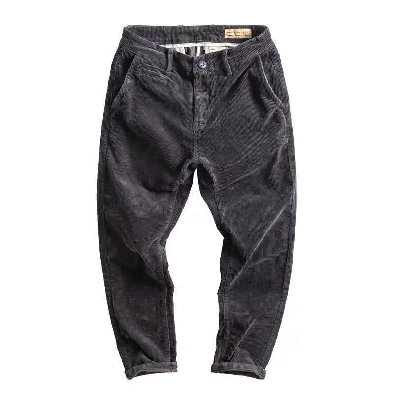 Corduroy muške casual hlače ravnog kroja — zima, srednji pojas, poliesterska smjesa 65%, strojno pranje