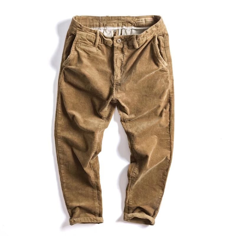 Corduroy muške casual hlače ravnog kroja — zima, srednji pojas, poliesterska smjesa 65%, strojno pranje
