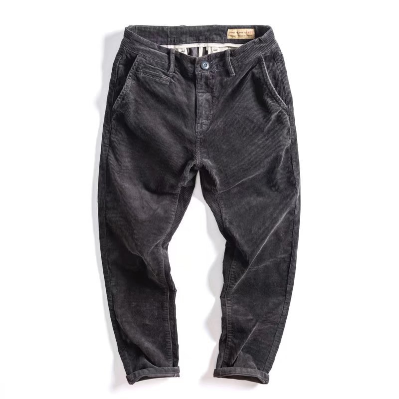 Corduroy muške casual hlače ravnog kroja — zima, srednji pojas, poliesterska smjesa 65%, strojno pranje