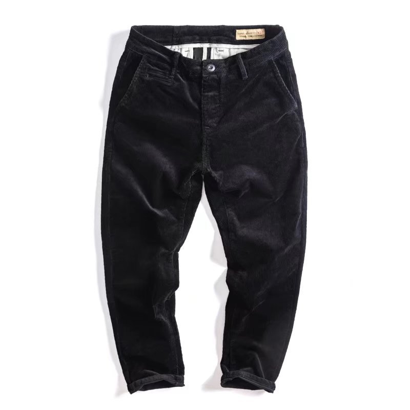 Corduroy muške casual hlače ravnog kroja — zima, srednji pojas, poliesterska smjesa 65%, strojno pranje