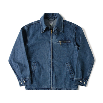 Trucker džins jakna, isprana 13oz twill džins, prednji zatvarač