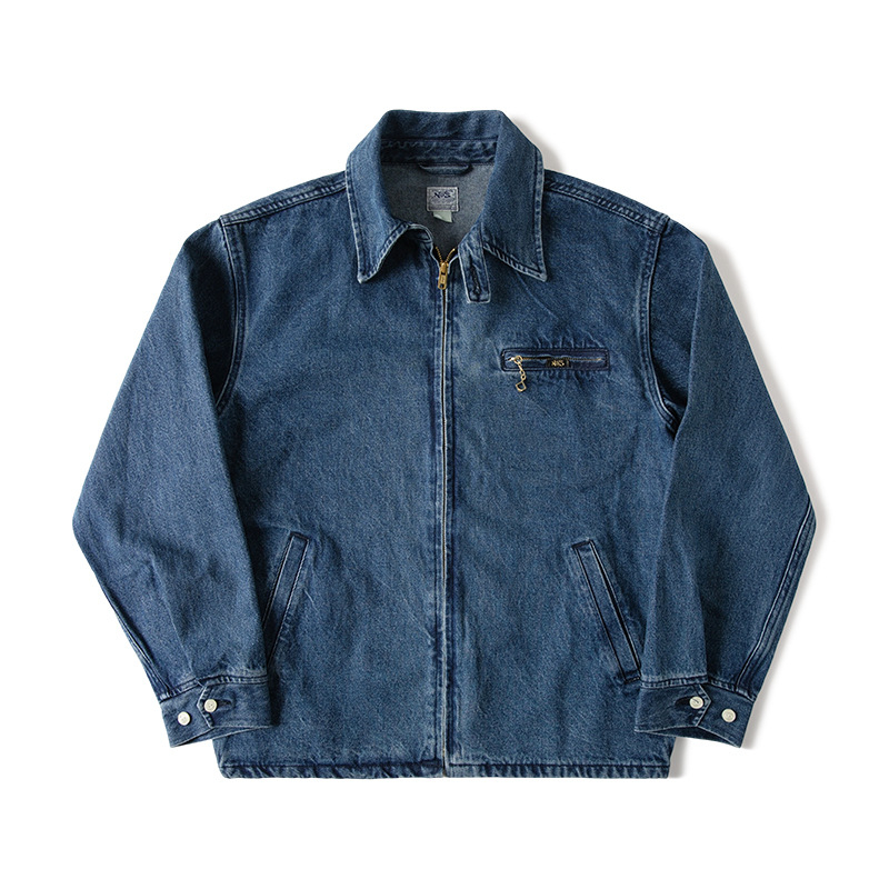 Trucker džins jakna, isprana 13oz twill džins, prednji zatvarač