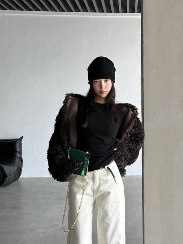 Wang Qizhi ženski slim-fit T-shirt s dugim rukavom, okrugli izrez, pamuk mješavina 50-70%