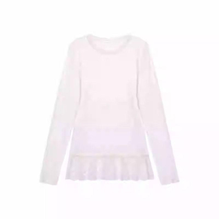 T-shirt s V-izrezom i čipkasti rub, dugi rukavi, dizajn kolage, poliester 90–95%, obična duljina 50–65 cm