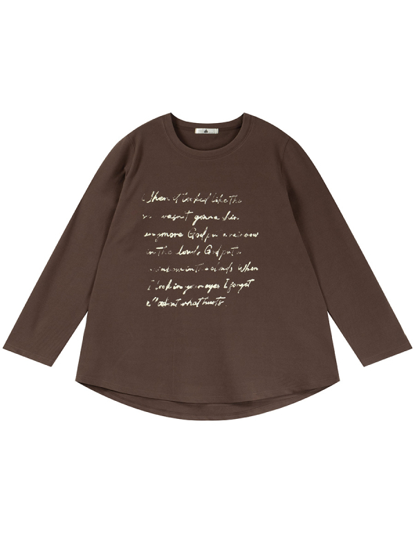 Ženska poliester majica s dugim rukavima, okrugli izrez, otisak s slovima, srednja duljina