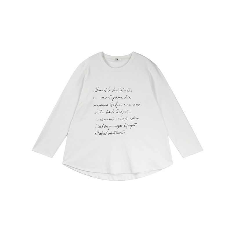 Ženska poliester majica s dugim rukavima, okrugli izrez, otisak s slovima, srednja duljina