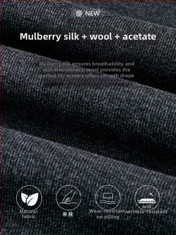 Muške zimske casual hlače, opuštene, ravne krojenje, srednji pojas, 2025, mješavina Mulberry svile, acetata i vune, Old Money stil