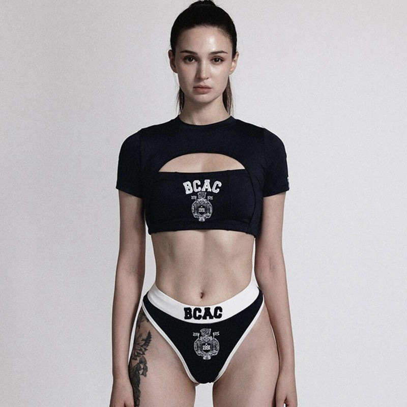 Badblood ženska majica kratkih rukava, ultra kratka duljina, okrugli izrez, vezenje, brzo suši poliester, street hipster stil