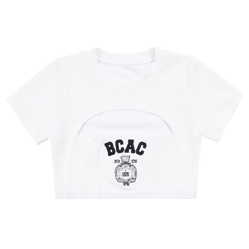 Badblood ženska majica kratkih rukava, ultra kratka duljina, okrugli izrez, vezenje, brzo suši poliester, street hipster stil