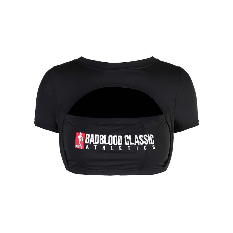 Badblood ženska majica kratkih rukava, ultra kratka duljina, okrugli izrez, vezenje, brzo suši poliester, street hipster stil