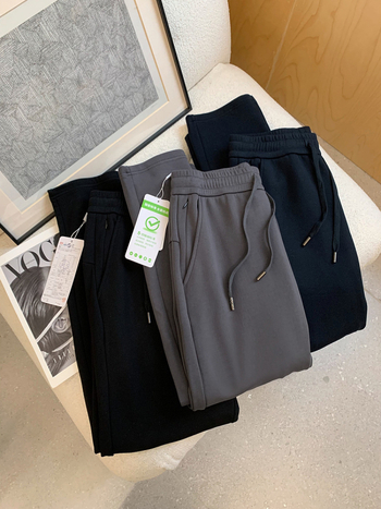 Pantaloni casual pentru bărbați, croială dreaptă, talie elastică, șnur, 95,1% bumbac, 4,9% spandex, iarnă