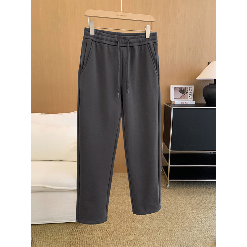 Pantaloni casual pentru bărbați, croială dreaptă, talie elastică, șnur, 95,1% bumbac, 4,9% spandex, iarnă
