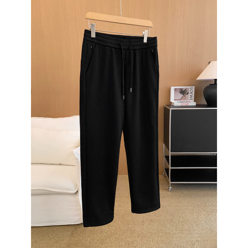 Pantaloni casual pentru bărbați, croială dreaptă, talie elastică, șnur, 95,1% bumbac, 4,9% spandex, iarnă