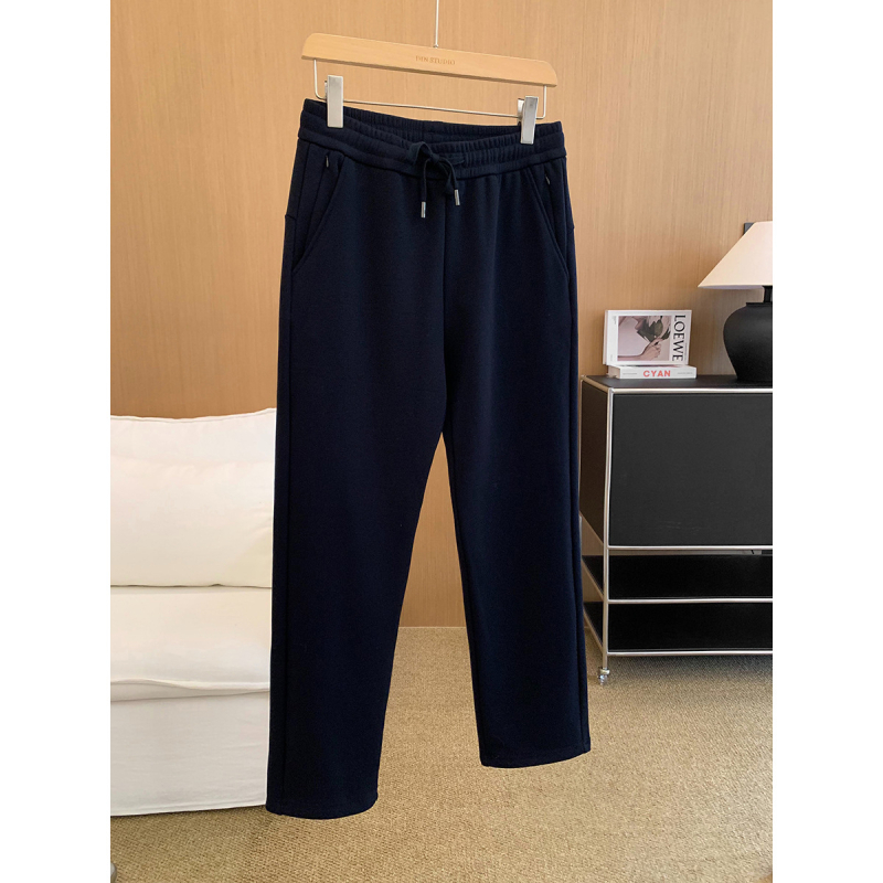 Pantaloni casual pentru bărbați, croială dreaptă, talie elastică, șnur, 95,1% bumbac, 4,9% spandex, iarnă