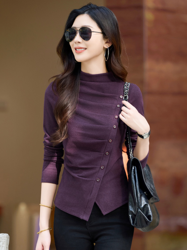 Crocis ženski top u uskom kroju s polu-visokom ovratnikom, dugih rukava, panelni šavovi, mješavina viskoze i poliestera