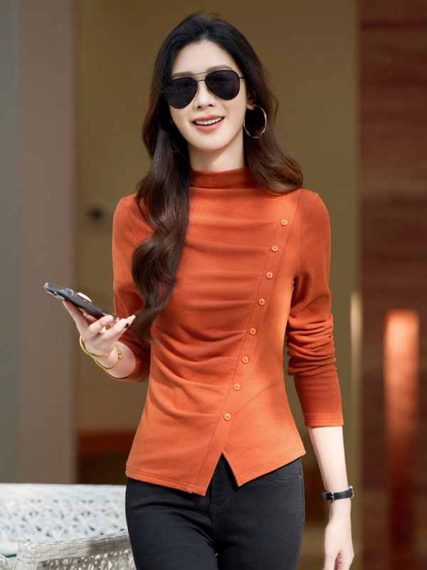 Crocis ženski top u uskom kroju s polu-visokom ovratnikom, dugih rukava, panelni šavovi, mješavina viskoze i poliestera