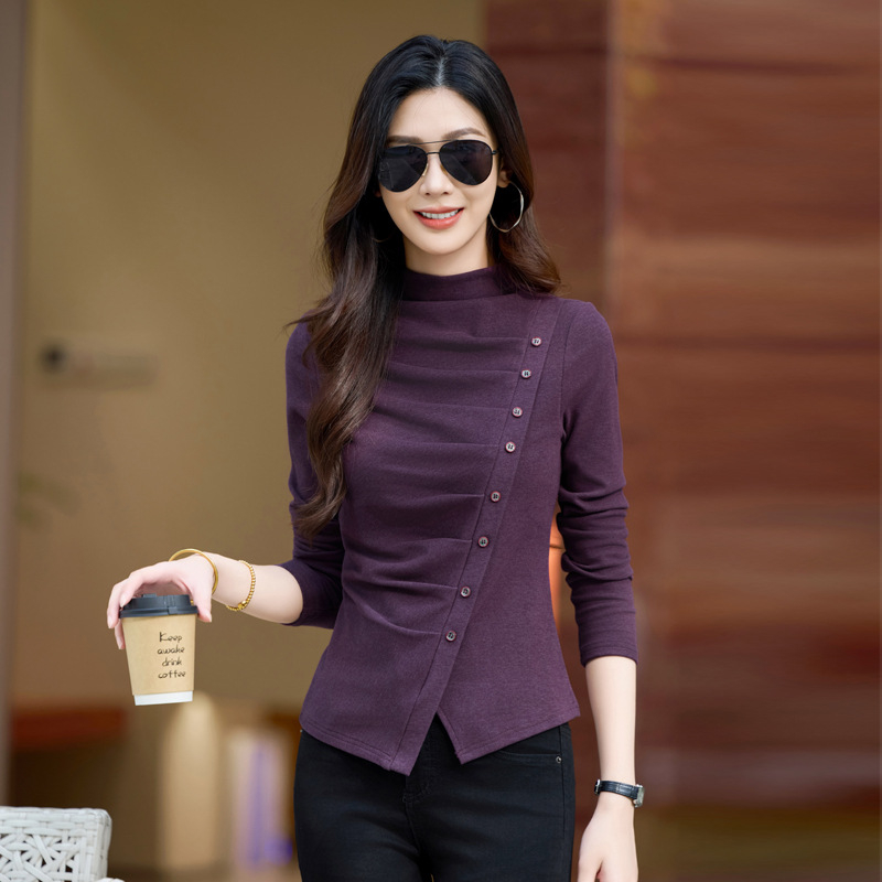 Crocis ženski top u uskom kroju s polu-visokom ovratnikom, dugih rukava, panelni šavovi, mješavina viskoze i poliestera