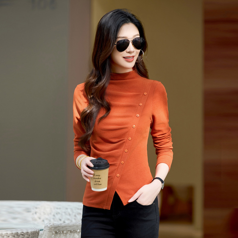 Crocis ženski top u uskom kroju s polu-visokom ovratnikom, dugih rukava, panelni šavovi, mješavina viskoze i poliestera