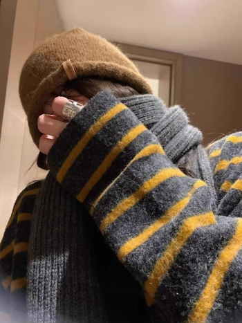 Ženski majica s dugim rukavima u korejskom stilu, kontrastne pruge, labav kroj, srednja duljina