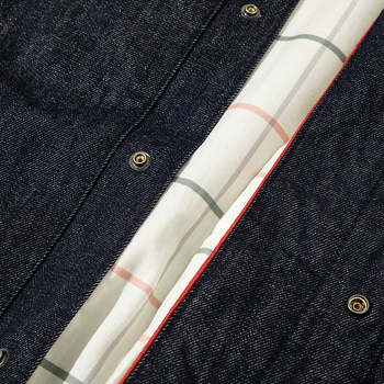 Muška denim jakna, casual stil, 100% pamuk, podstava od acetatnih vlakana, bez ovratnika, jednodijelno kopčanje, široka kroj