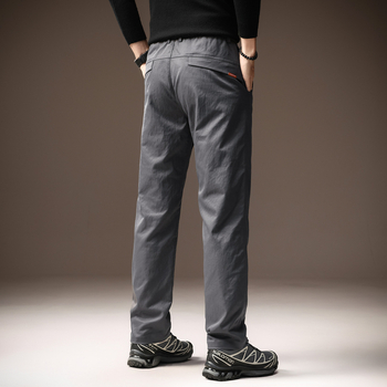 Pantaloni casual drepți pentru bărbați - talie medie, fermoar, poliester, microelasticitate, potriviți pentru primăvară și toamnă