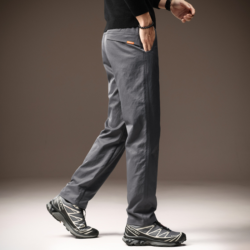Pantaloni casual drepți pentru bărbați - talie medie, fermoar, poliester, microelasticitate, potriviți pentru primăvară și toamnă