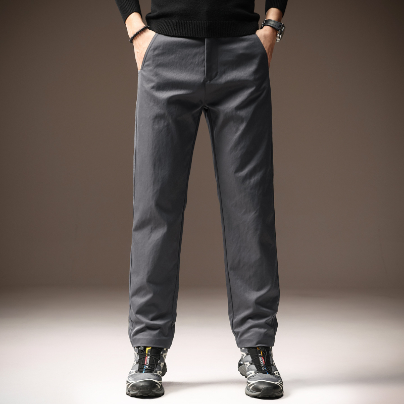 Pantaloni casual drepți pentru bărbați - talie medie, fermoar, poliester, microelasticitate, potriviți pentru primăvară și toamnă