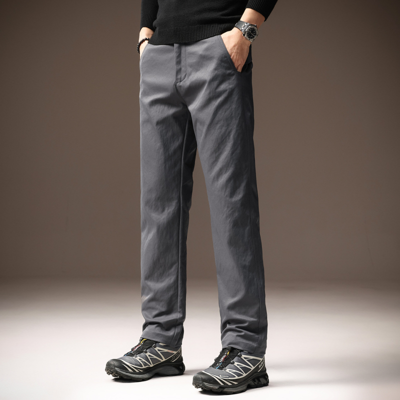 Pantaloni casual drepți pentru bărbați - talie medie, fermoar, poliester, microelasticitate, potriviți pentru primăvară și toamnă