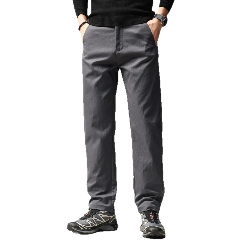 Pantaloni casual drepți pentru bărbați - talie medie, fermoar, poliester, microelasticitate, potriviți pentru primăvară și toamnă