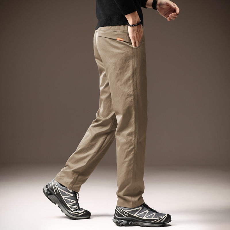 Pantaloni casual drepți pentru bărbați - talie medie, fermoar, poliester, microelasticitate, potriviți pentru primăvară și toamnă