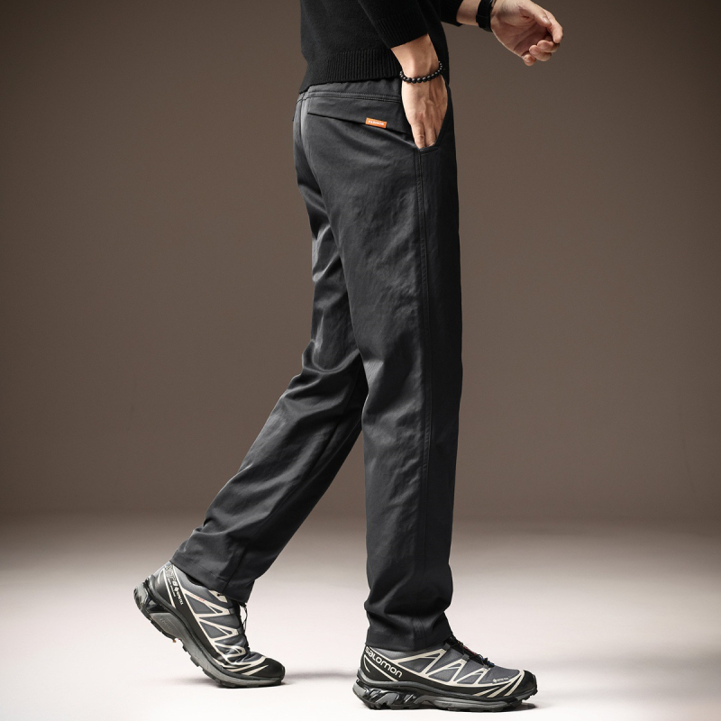 Pantaloni casual drepți pentru bărbați - talie medie, fermoar, poliester, microelasticitate, potriviți pentru primăvară și toamnă