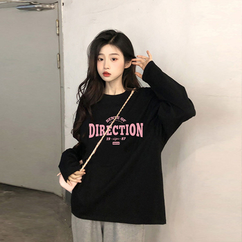 Ženski pamučni T‑majica s dugim rukavima, slobodan kroj, okrugli izrez, raglanske rukave, ultra kratka duljina (≤40 cm)