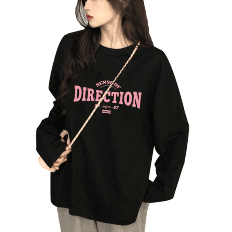 Ženski pamučni T‑majica s dugim rukavima, slobodan kroj, okrugli izrez, raglanske rukave, ultra kratka duljina (≤40 cm)