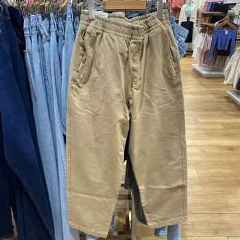 Pantaloni casual pentru bărbați, spălați, croială dreaptă, lungime la gleznă, talie medie, micro-elastic