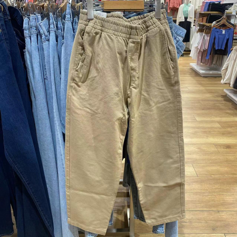 Pantaloni casual pentru bărbați, spălați, croială dreaptă, lungime la gleznă, talie medie, micro-elastic
