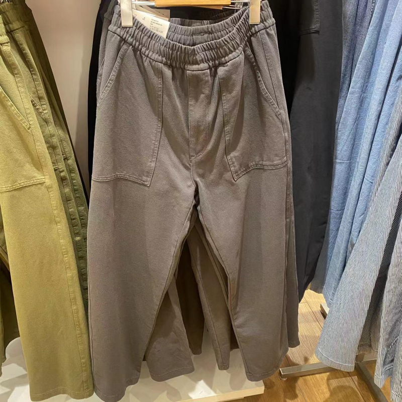 Pantaloni casual pentru bărbați, spălați, croială dreaptă, lungime la gleznă, talie medie, micro-elastic